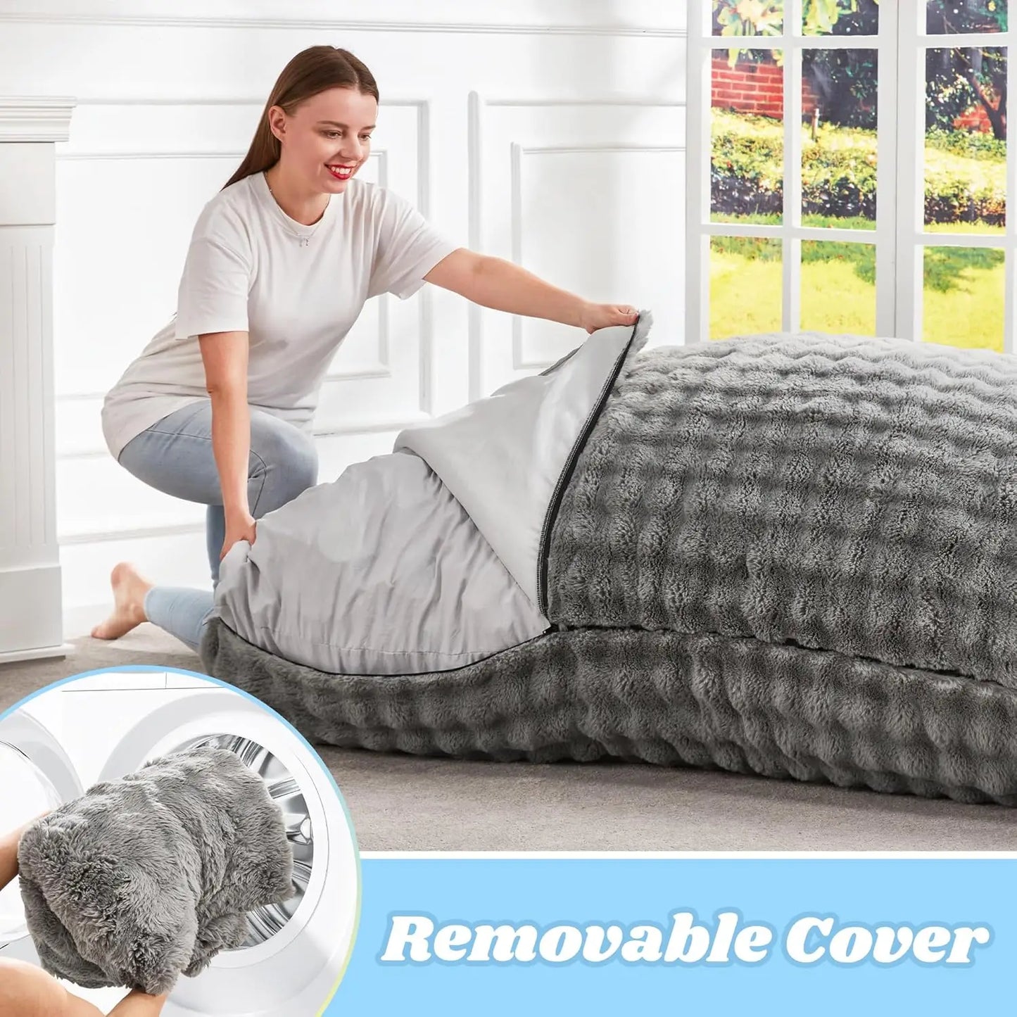 3-in-1 Giant Memory Foam Bean Bag Chair with Washable Cover for Living Room, Bedroom, or Dorm - Bubble Grey