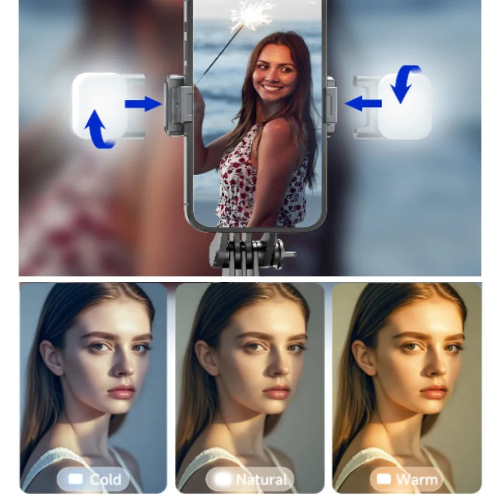 Selfie Stick Tripod with 1708mm Long Monopod Fill Light, Bluetooth Remote, 360° Rotation, 1/4 Interface, for mobile phone