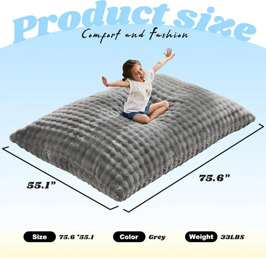 3-in-1 Giant Memory Foam Bean Bag Chair with Washable Cover for Living Room, Bedroom, or Dorm - Bubble Grey