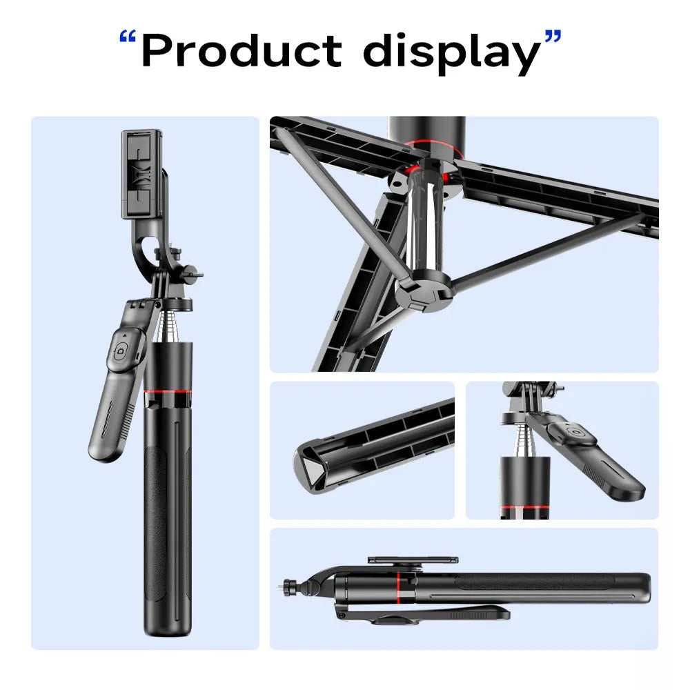 Selfie Stick Tripod with 1708mm Long Monopod Fill Light, Bluetooth Remote, 360° Rotation, 1/4 Interface, for mobile phone